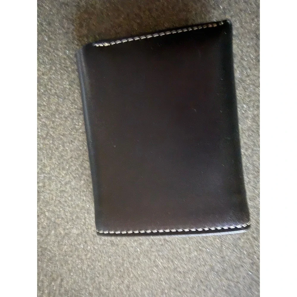 George Mens Black Leather Trifold Wallet Contrast Stitching Dual ID Window